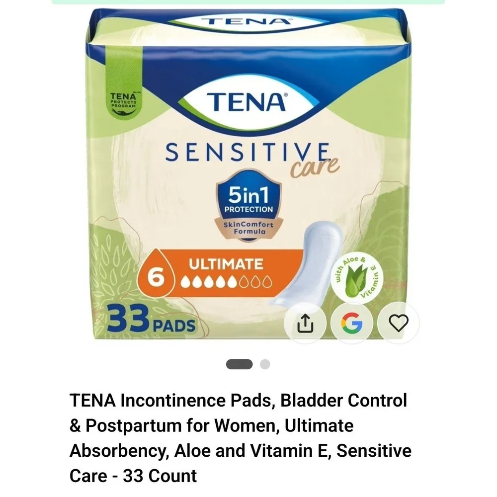 Tena Sensitive Care Ultimate Absorbency Incontinence Pads for Women, 33 Count